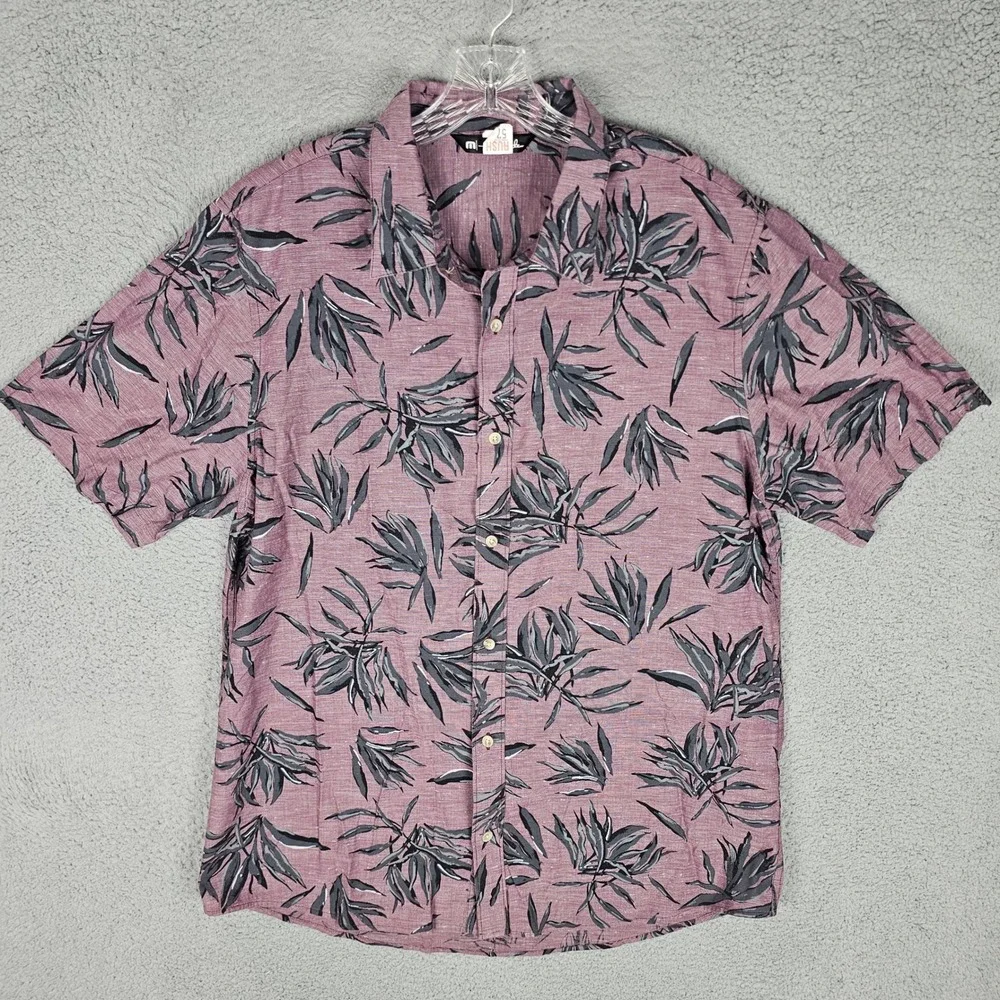 Travis Mathew Button Up Men XL Mauve Floral Leaf Print Short Sleeve Shirt